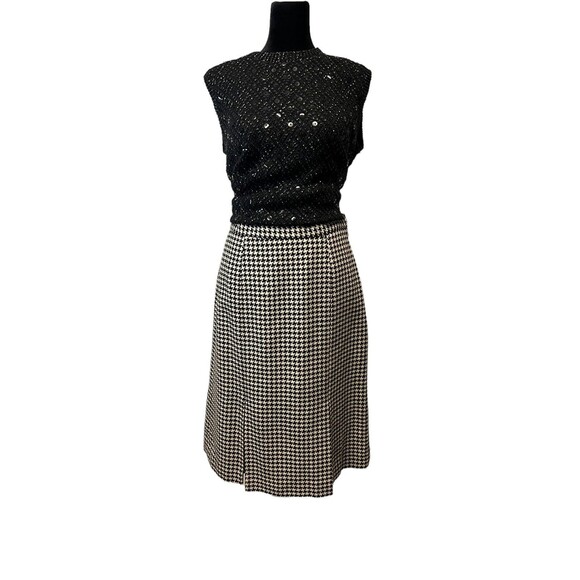Eddie Bauer Wool Blend Slit Pleats Black & White Houndstooth Skirt Lined Size 6 - Picture 2 of 12